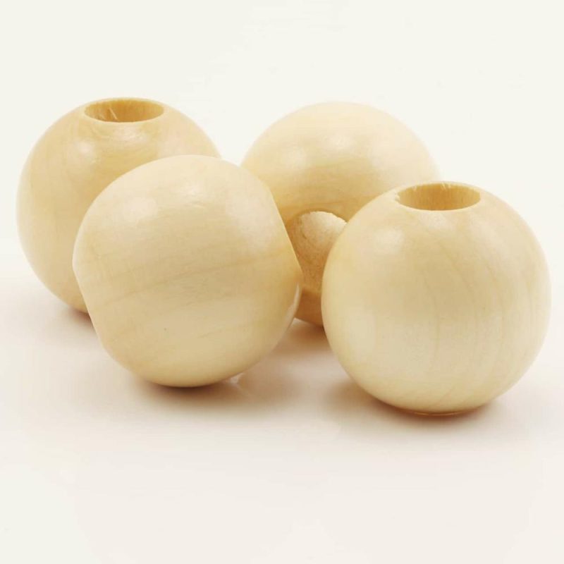 12 Packs: 4 ct. (48 total) Natural Wood Round Beads 32mm  |   Macrame Macrame Macrame