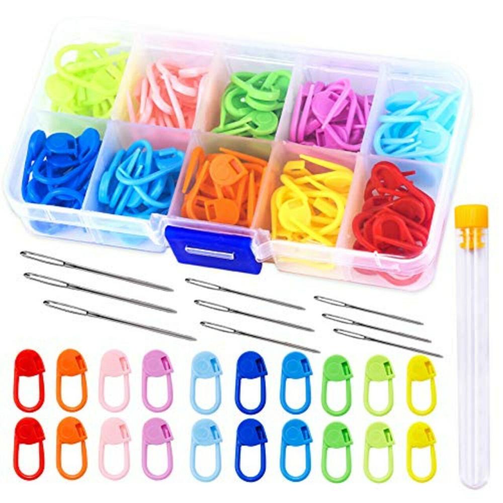 120 Pieces Knitting Crochet Stitch Markers, Colorful Knitting Markers Crochet Clips with 9 Pieces Big Eye Sewing Needles (2inch×3/2.3inch×3/2.7inch×3)  |   Crochet Supplies Crochet Supplies Crochet Supplies