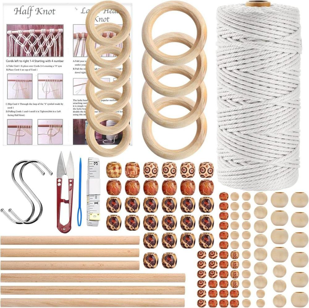 121Pcs Macrame Kit, Macrame Supplies 3Mm X 109Yards Macrame Cord for Macrame Kits for Adults Beginners, with Accessories like 100Pcs Beads and 10Pcs Wooden Rings for Macrame Plant Hanger Kit  |   Macrame Macrame Macrame