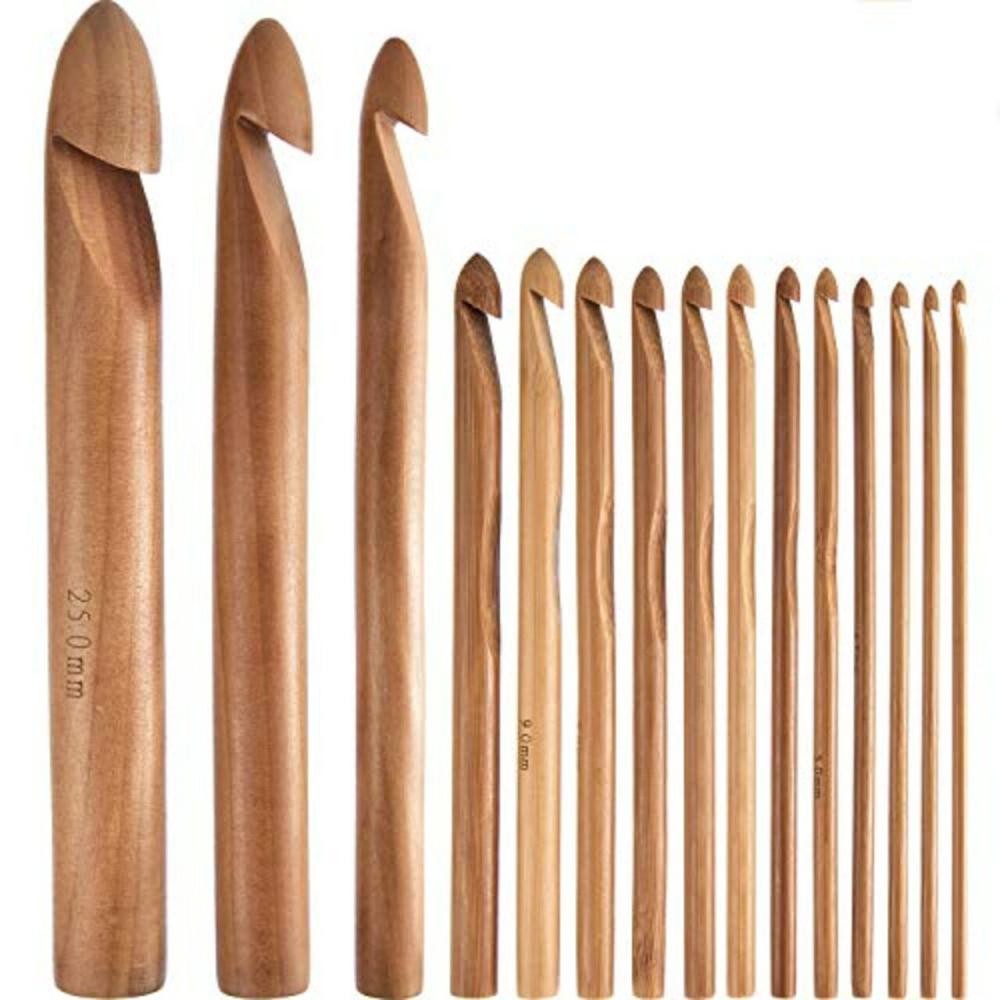 15 Pieces Wooden Bamboo Crochet Hooks Set Handcrafted Knitting Needles Weave Yarn Craft, 3 to 25 mm in Diameters  |   Crochet Supplies Crochet Supplies Crochet Supplies