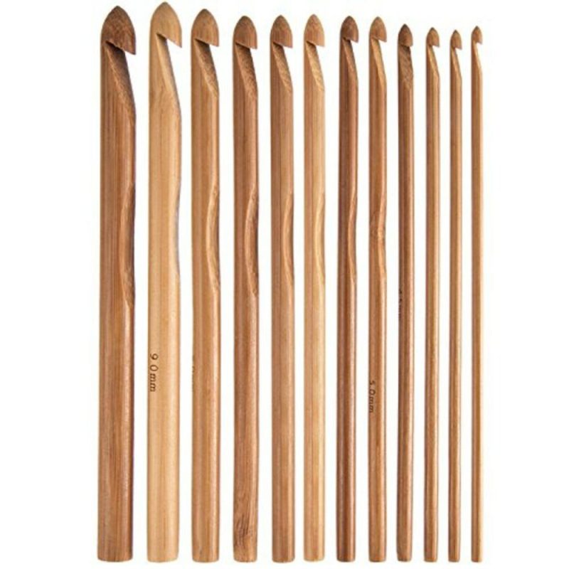 15 Pieces Wooden Bamboo Crochet Hooks Set Handcrafted Knitting Needles Weave Yarn Craft, 3 to 25 mm in Diameters  |   Crochet Supplies Crochet Supplies Crochet Supplies