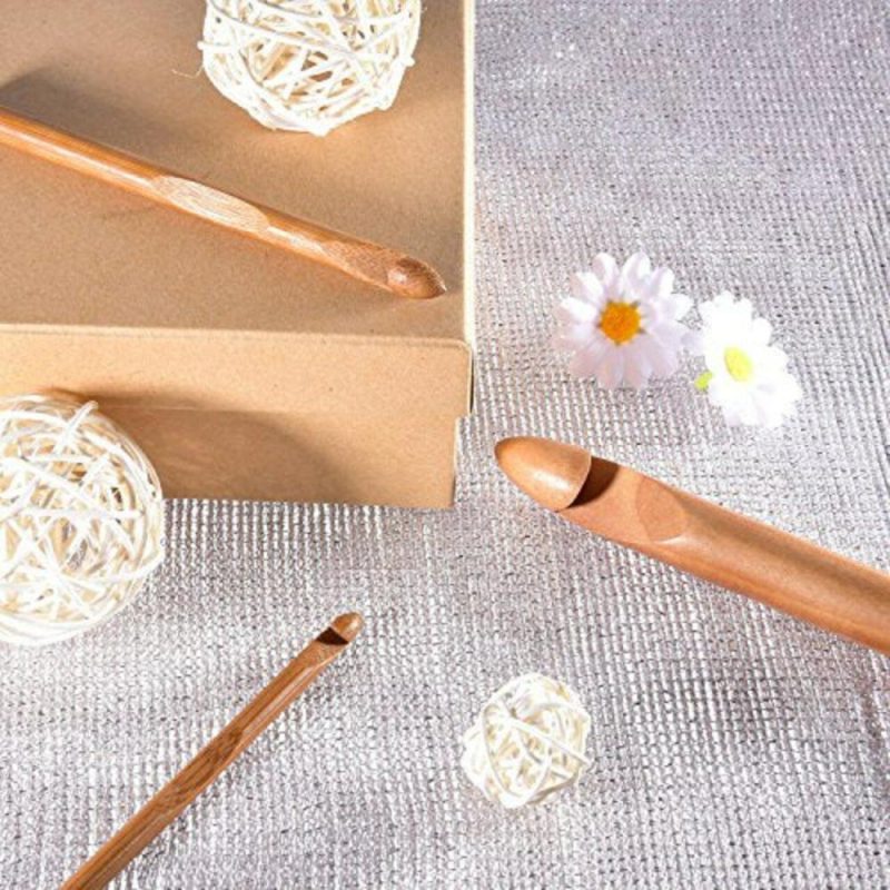 15 Pieces Wooden Bamboo Crochet Hooks Set Handcrafted Knitting Needles Weave Yarn Craft, 3 to 25 mm in Diameters  |   Crochet Supplies Crochet Supplies Crochet Supplies