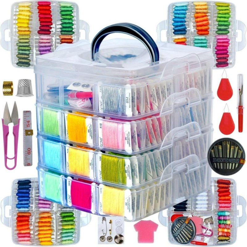 188 Embroidery Floss Set Including Cross Stitch Threads Friendship Bracelet String with 2-Tier Transparent Box, Floss Bobbins and Cross Stitch Kits 4-Tier Box |   Cross Stitch & Embroidery Cross Stitch & Embroidery 4-Tier Box