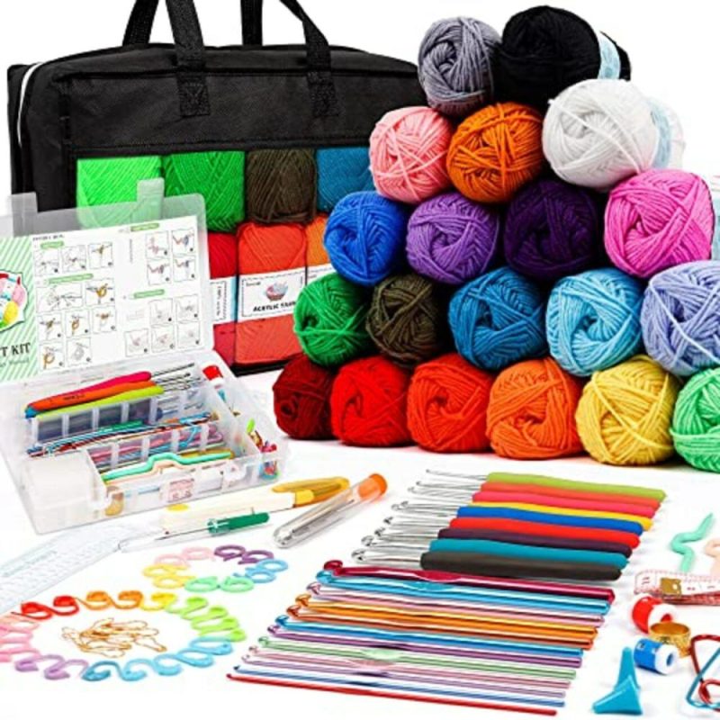 20 Large Acrylic Yarn Skeins-105 PCS Crochet Kit with Hooks Yarn Set, Premium Bundle Includes 2000 Yards Yarn Balls, Needles, Accessories, Ideal Starter Pack for Kids Adults Beginner Professionals  |   Crochet Supplies Crochet Supplies Crochet Supplies