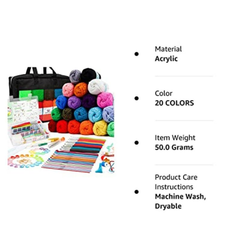 20 Large Acrylic Yarn Skeins-105 PCS Crochet Kit with Hooks Yarn Set, Premium Bundle Includes 2000 Yards Yarn Balls, Needles, Accessories, Ideal Starter Pack for Kids Adults Beginner Professionals  |   Crochet Supplies Crochet Supplies Crochet Supplies