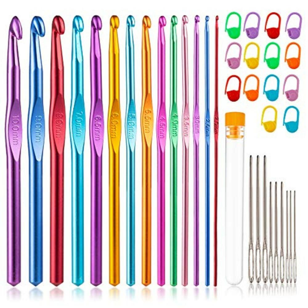 37 PCS Crochet Hooks Set, High Quality Coloured Aluminum Ergonomic Handle Crochet, Hook Needles for Arthritic Hands, with Stitch Markers and Large-Eye Blunt Needles  |   Crochet Supplies Crochet Supplies Crochet Supplies