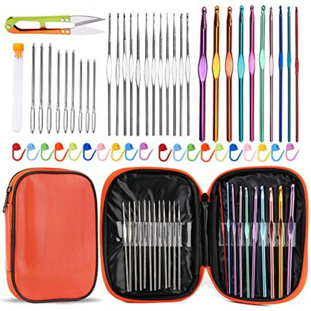 54 Pcs Crochet Needles Set, Crochet Hooks Kit with Storage Case, Ergonomic Knitting Needles Blunt Needles Stitch Marker DIY Hand Knitting Craft Art Tools for Beginners  |   Crochet Supplies Crochet Supplies Crochet Supplies