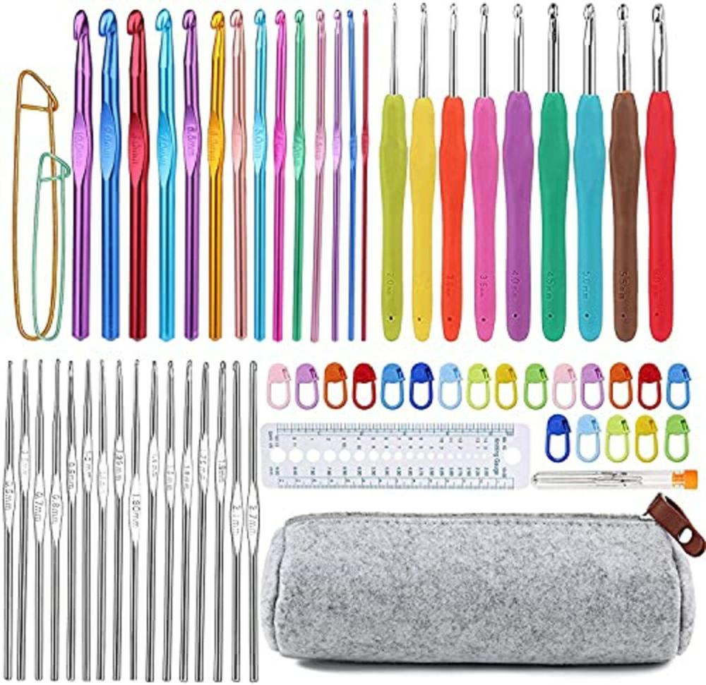 72 Pcs Crochet Hooks Set, Crochet Hooks Kit Plus Large Eye Blunt Needles Ergonomic Yarn Knitting Needles Marking Clips Tools Set with Crochet Needle Accessories  |   Crochet Supplies Crochet Supplies Crochet Supplies