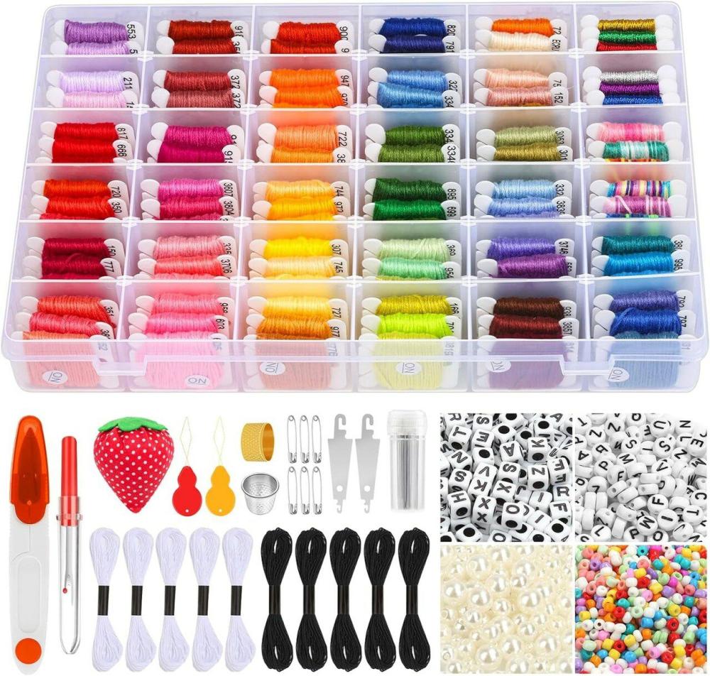 985Pcs String Bracelet Making Kit, Friendship Bracelet String Kit with 110 Skeins Embroidery Floss Cross Stitch Thread, 830 Beads for Friendship Bracelet Making, 45Pcs Embroidery Tools  |   Cross Stitch & Embroidery Cross Stitch & Embroidery Cross Stitch & Embroidery