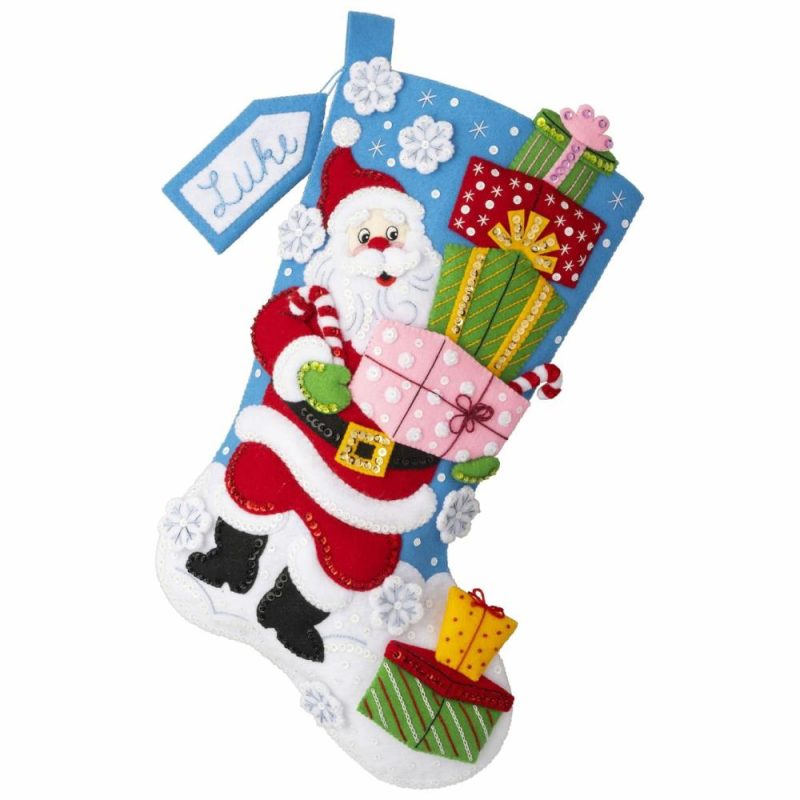 Bucilla® 18″ Santa’s Gifts Galore Felt Stocking Applique Kit  |   Appliqué Appliqué Appliqué