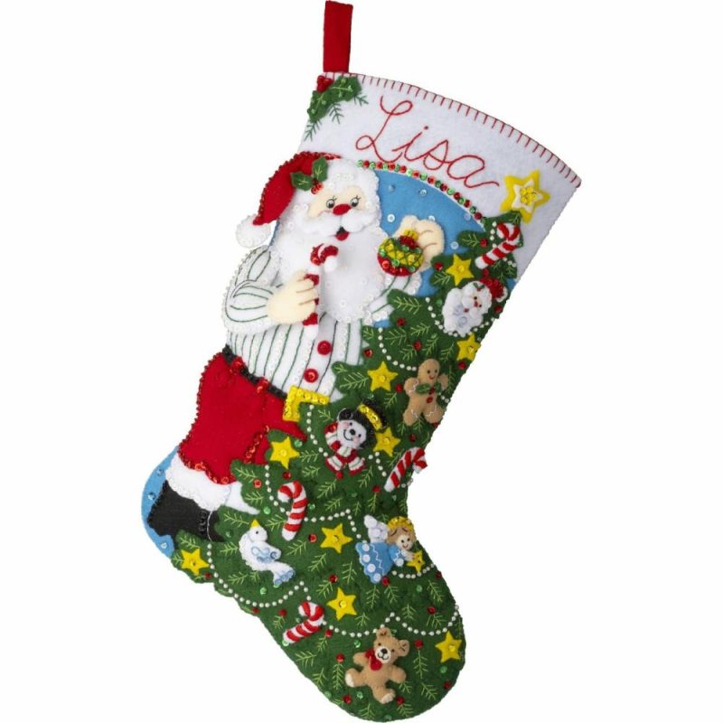 Bucilla® 18″ Trimming The Tree Santa Felt Stocking Applique Kit  |   Appliqué Appliqué Appliqué