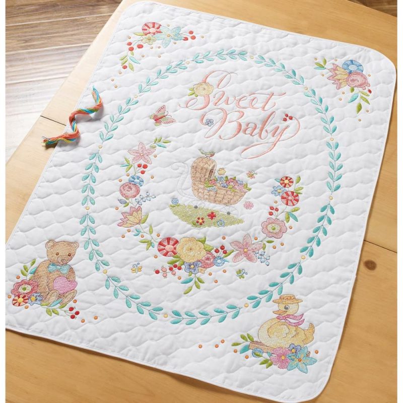 Bucilla® Sweet Baby Stamped Cross Stitch Crib Cover Kit  |   Cross Stitch & Embroidery Cross Stitch & Embroidery Cross Stitch & Embroidery