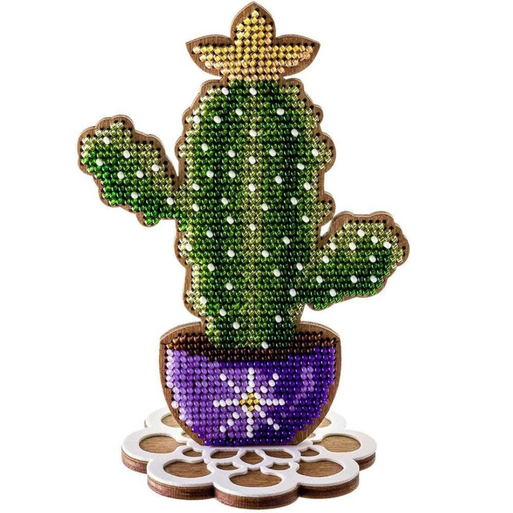 Cactus in Purple Bowl Bead Embroidery on Wood Kit  |   Beadwork Beadwork Beadwork