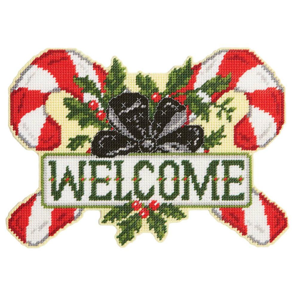 Candy Cane Welcome Wall Hanging Plastic Canvas Kit Multicolor |   Needlepoint Needlepoint Multicolor