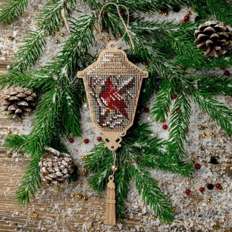 Cardinal Lamp Bead Embroidery on Wood Kit  |   Beadwork Beadwork Beadwork