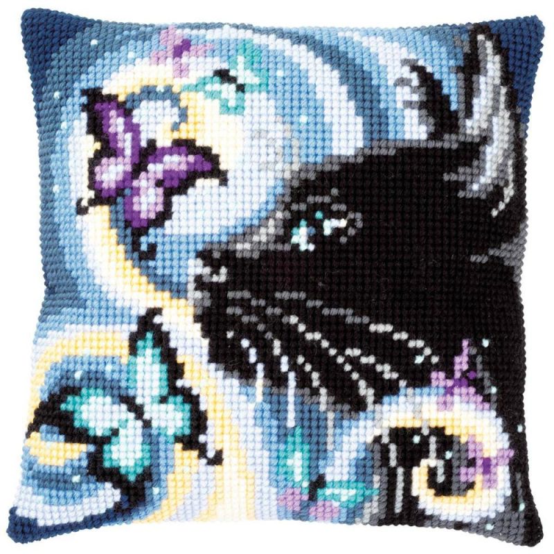 Cat with Butterflies Pillow Cover Needlepoint Kit Multicolor |   Needlepoint Needlepoint Multicolor