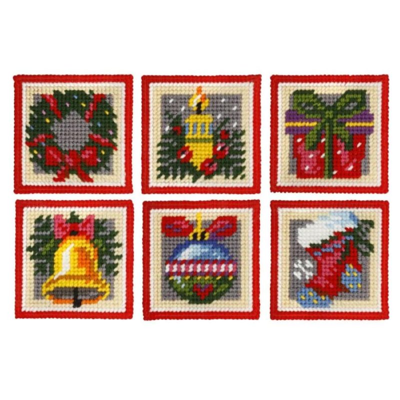 Coaster Needlepoint (Halfstitch) Kit  Set of 6 Designs Christmas Time  |   Needlepoint Needlepoint Needlepoint