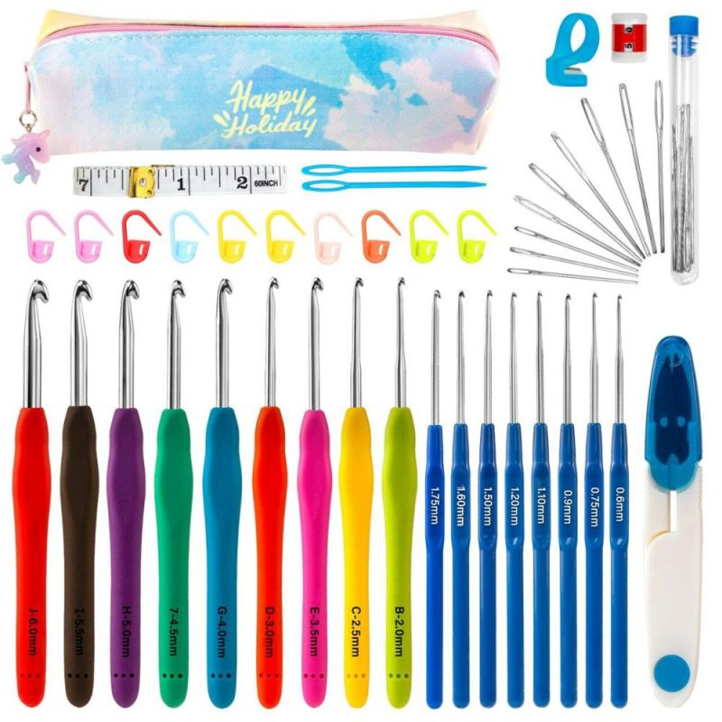 Crochet Hooks 43 Pcs,17 Sizes Ergonomic Crochet Hook Set with Case and Crochet Accessories,Extra Long Crochet Needles for Arthritic Hands,Crochet Kits Suitable for Knitter Enthusiasts  |   Crochet Supplies Crochet Supplies Crochet Supplies