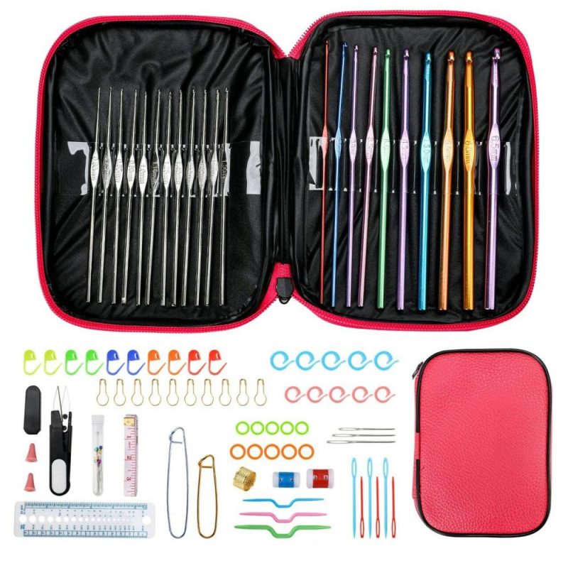 Crochet Hooks Set with Storage Case, Soft Grip Ergonomic Crochet Needles, Smooth Coloured Aluminum Yarn Crochet Hooks Crochet Kit with Crochet Tools Supplies and Accessories (Beginners)  |   Crochet Supplies Crochet Supplies Crochet Supplies