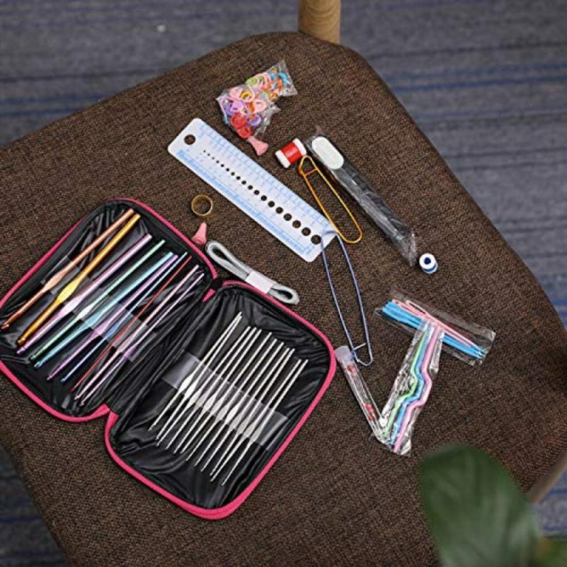 Crochet Hooks Set with Storage Case, Soft Grip Ergonomic Crochet Needles, Smooth Coloured Aluminum Yarn Crochet Hooks Crochet Kit with Crochet Tools Supplies and Accessories (Beginners)  |   Crochet Supplies Crochet Supplies Crochet Supplies