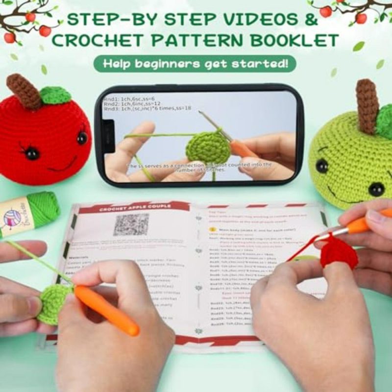 Crochet Kit for Beginners, Beginner Crochet Starter Kit with Step-by-Step Video Tutorials, Learn to Crochet Kits for Adults Kids, DIY Knitting Supplies, Apple Couple (40%+ Yarn)  |   Knitting Supplies Knitting & Crochet Knitting Supplies