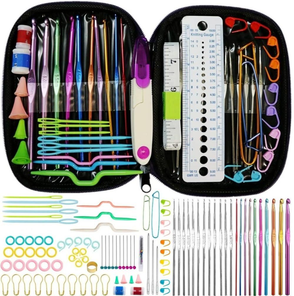 Crochet Needles Set 102 Pcs,Crochet Hooks Kit with Storage Case,Ergonomic Knitting Needles Blunt Needles Stitch Marker DIY Hand Knitting Craft Art Tools for Beginners  |   Crochet Supplies Crochet Supplies Crochet Supplies