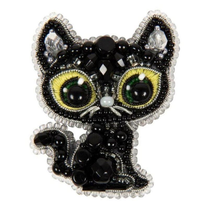 Crystal Art Beadwork Kit For Creating Broоch Black Cat  |   Beadwork Beadwork Beadwork