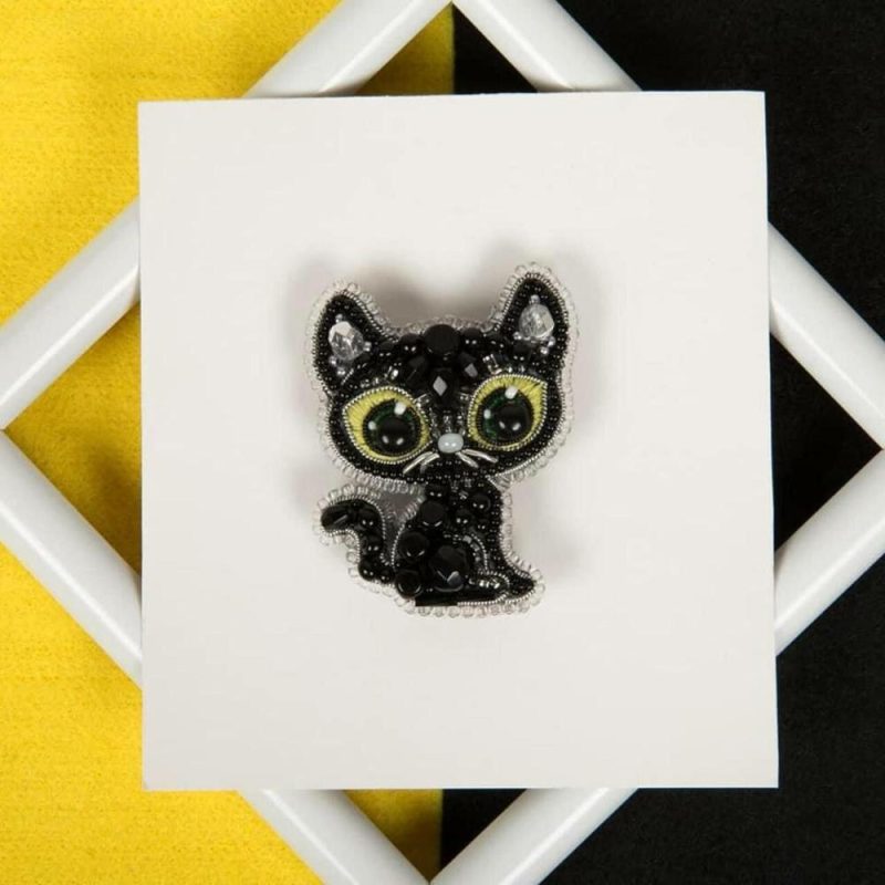 Crystal Art Beadwork Kit For Creating Broоch Black Cat  |   Beadwork Beadwork Beadwork