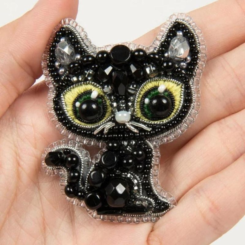 Crystal Art Beadwork Kit For Creating Broоch Black Cat  |   Beadwork Beadwork Beadwork