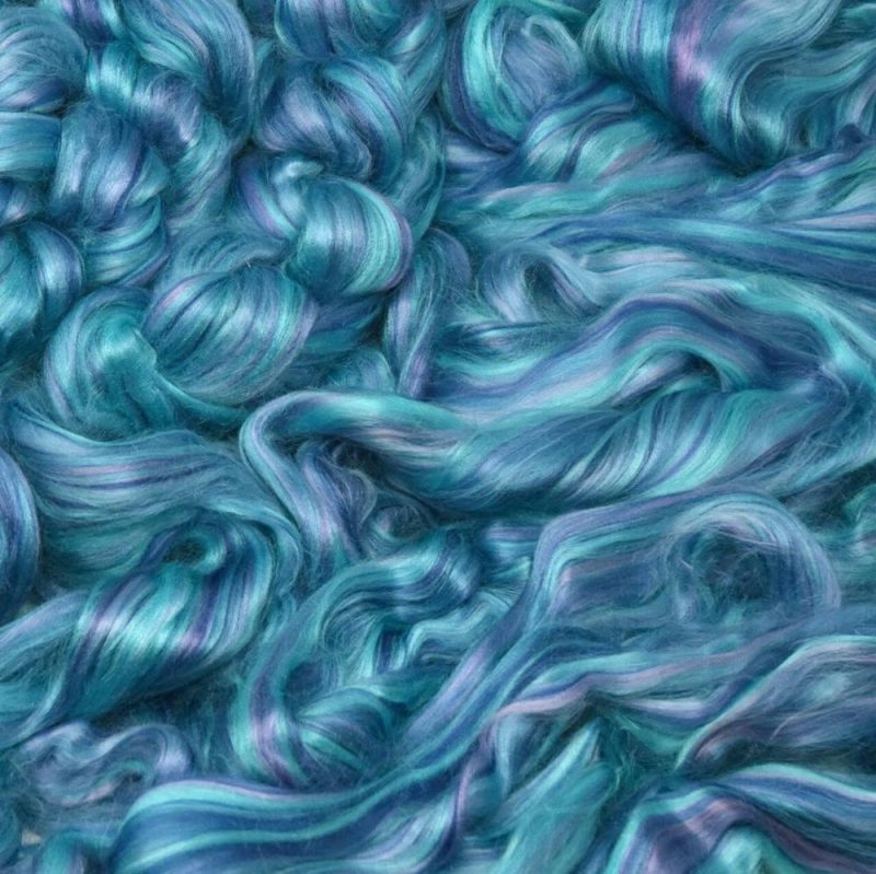 Designer Blend Bamboo Combed Top Roving for Spinning, Felting, and Weaving. Colorful, Exotic – Limited Edition. Glacier Bay  |   Felting Felting Felting