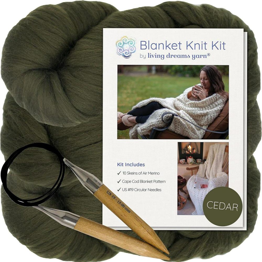 DIY Merino Wool Blanket Knitting Kit: Soft and Thick #7 Weight Jumbo Yarn, Knitting Needles and Pattern. Soft, Cozy, Great for Gifts Cedar |   Knitting Supplies Knitting & Crochet Cedar