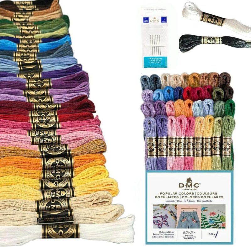 DMC Embroidery Floss Pack, Popular Colors, DMC Embroidery Thread, DMC Floss Kit Include 36 Assorted Color Bundle with DMC Mouline Cotton White/Black and DMC Cross Stitch Hand Needles.  |   Cross Stitch & Embroidery Cross Stitch & Embroidery Cross Stitch & Embroidery