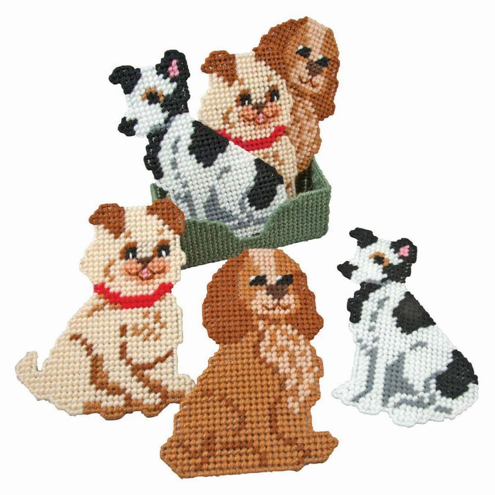 Dog Lover Coasters with holder Plastic Canvas Kit Multicolor |   Needlepoint Needlepoint Multicolor