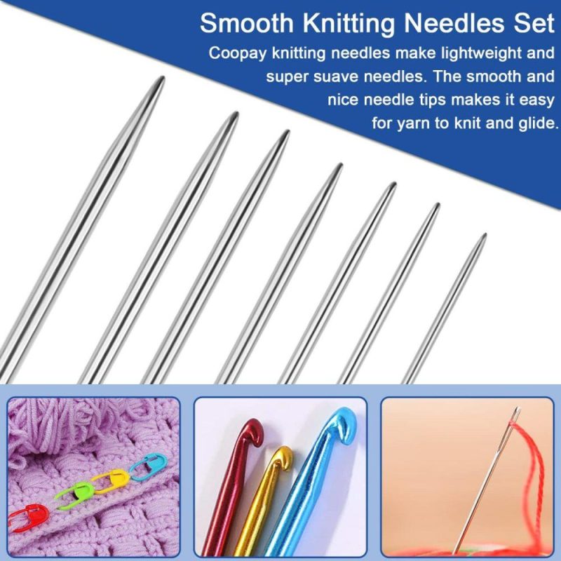 Double Pointed Knitting Needles Set 7.9″, 35 PCS Stainless Steel Straight Knitting Needles 2.0mm-5.0mm, Double Ended Sweater Knitting Set Knitting Needle Kit with Knitting & Crochet Supplies  |   Knitting Supplies Knitting & Crochet Knitting Supplies