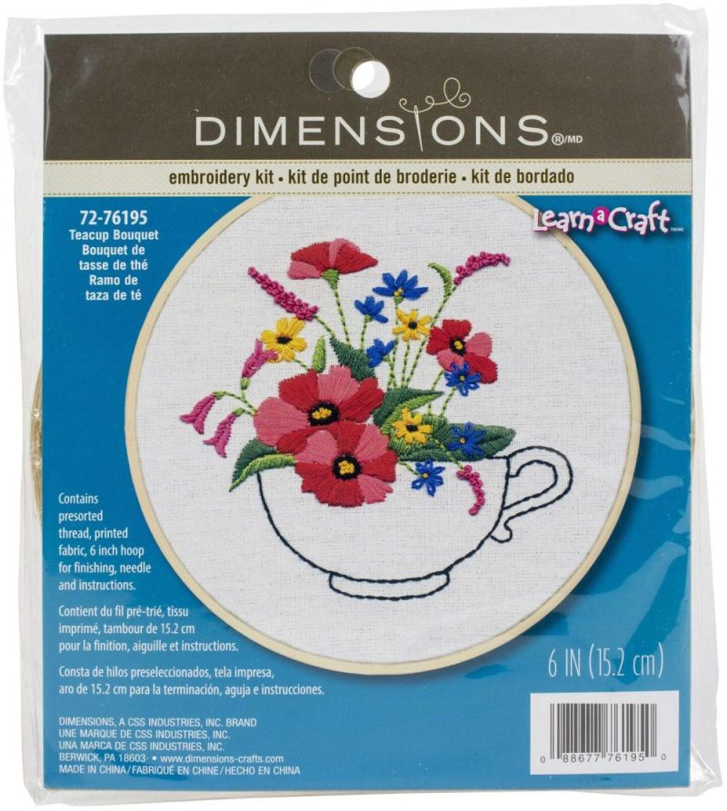 Embroidery Kit 6″ Round-Teacup Bouquet-Stitched In Thread  |   Cross Stitch & Embroidery Cross Stitch & Embroidery Cross Stitch & Embroidery