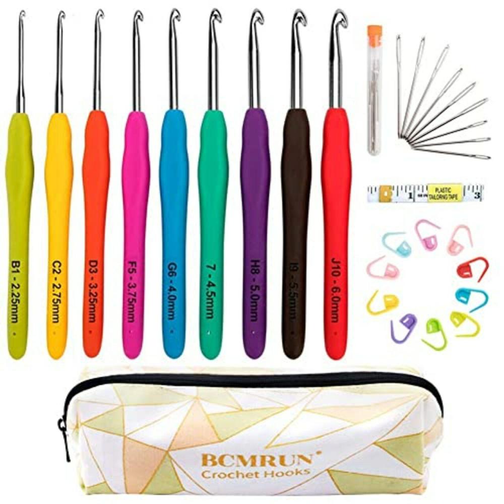 Ergonomic Crochet Hooks Set with Case, 2.25mm(B)-6mm(J) Soft Grip Handles Knitting Needles with Large-Eye Blunt Needles, Stitch Marker, Tape Measure, Crochet Needles Kit for Arthritic Hands  |   Crochet Supplies Crochet Supplies Crochet Supplies