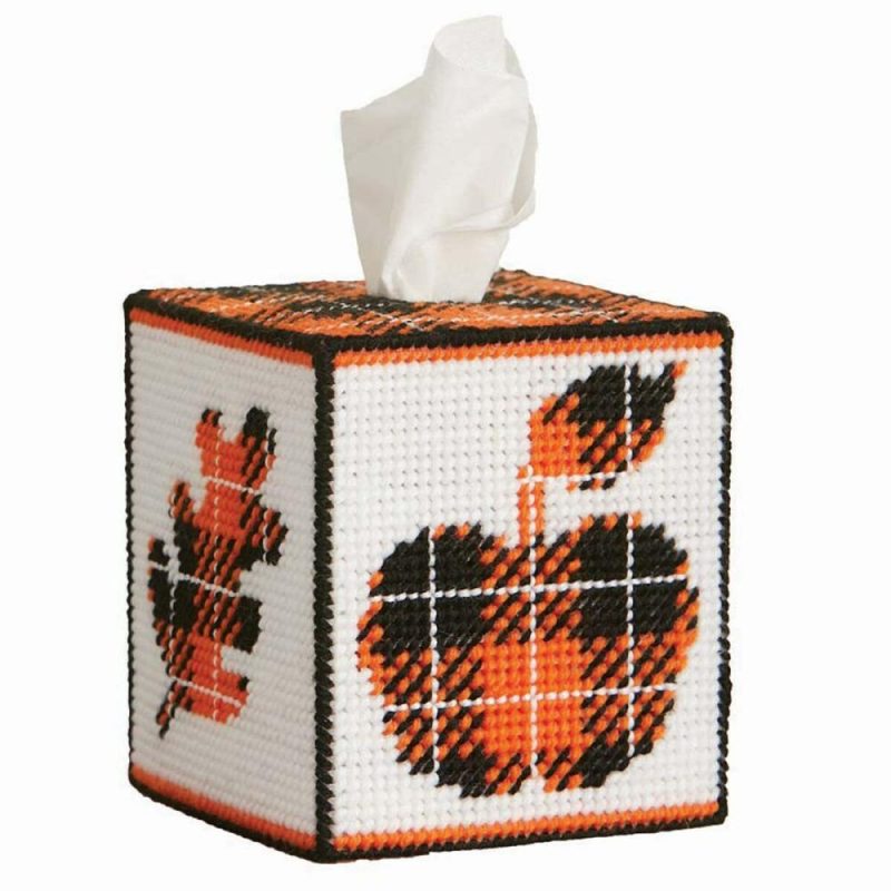 Fall Gingham Tissue Box Plastic Canvas Kit Multicolor |   Needlepoint Needlepoint Multicolor