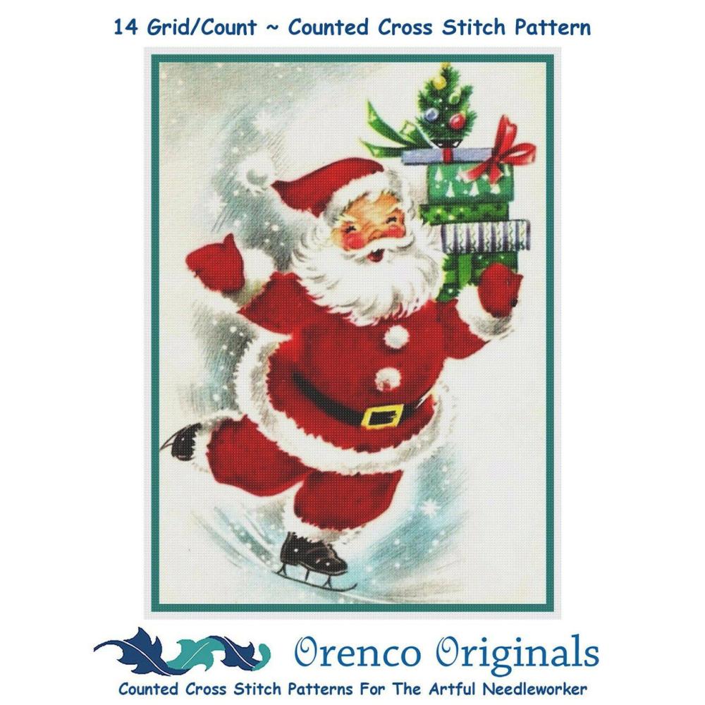 Father Christmas Santa Claus Skating # 757 Counted Cross Stitch Pattern  |   Cross Stitch & Embroidery Cross Stitch & Embroidery Cross Stitch & Embroidery