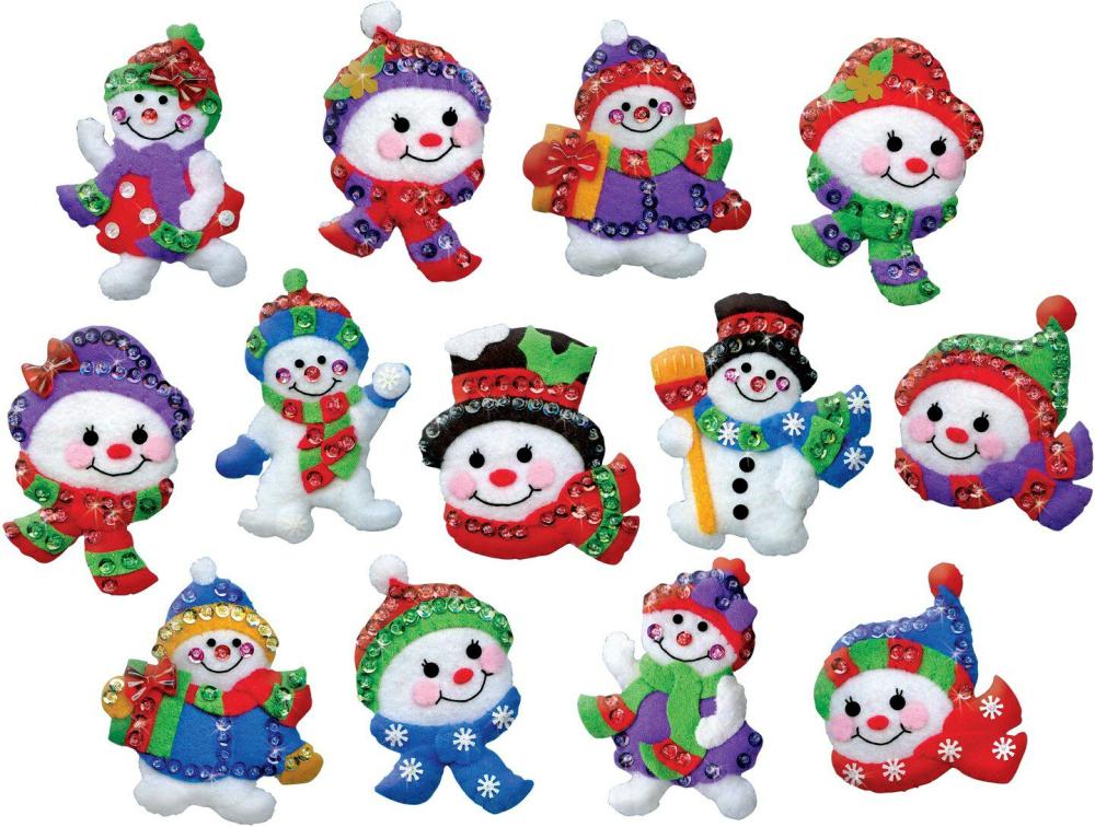 Felt Ornament Applique Kit Set Of 13-Jolly Snowman  |   Felting Felting Felting