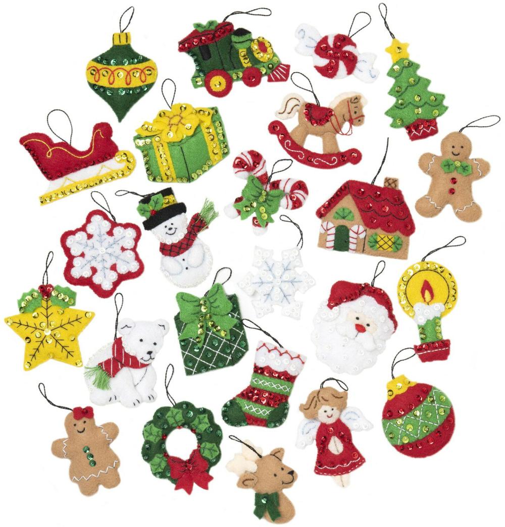 Felt Ornaments Applique Kit Set Of 25-Christmas Minis  |   Felting Felting Felting