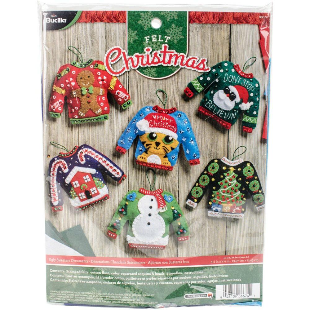 Felt Ornaments Applique Kit Set Of 6-Ugly Sweater  |   Felting Felting Felting