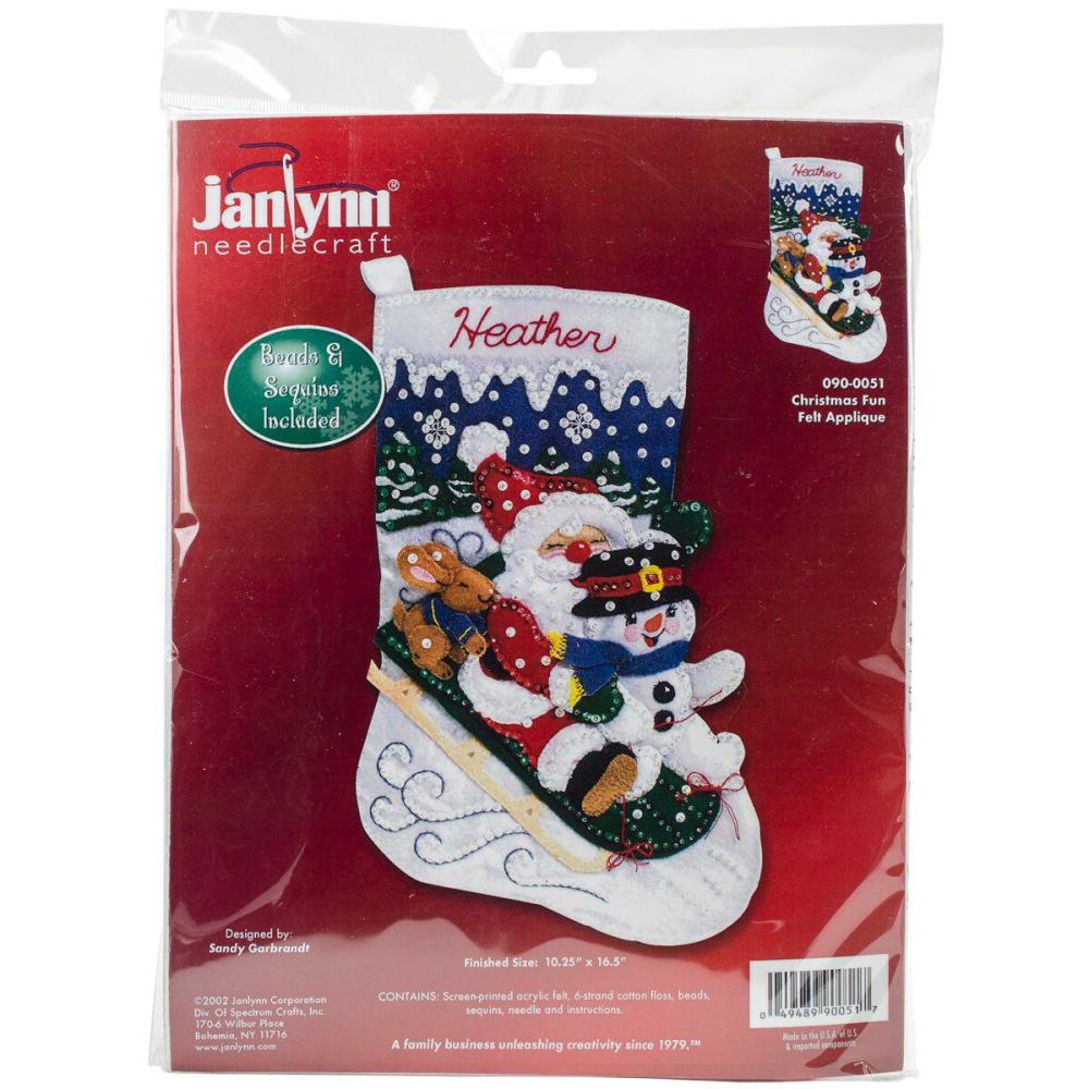 Felt Stocking Applique Kit 16.5″ Long-Christmas Fun  |   Felting Felting Felting