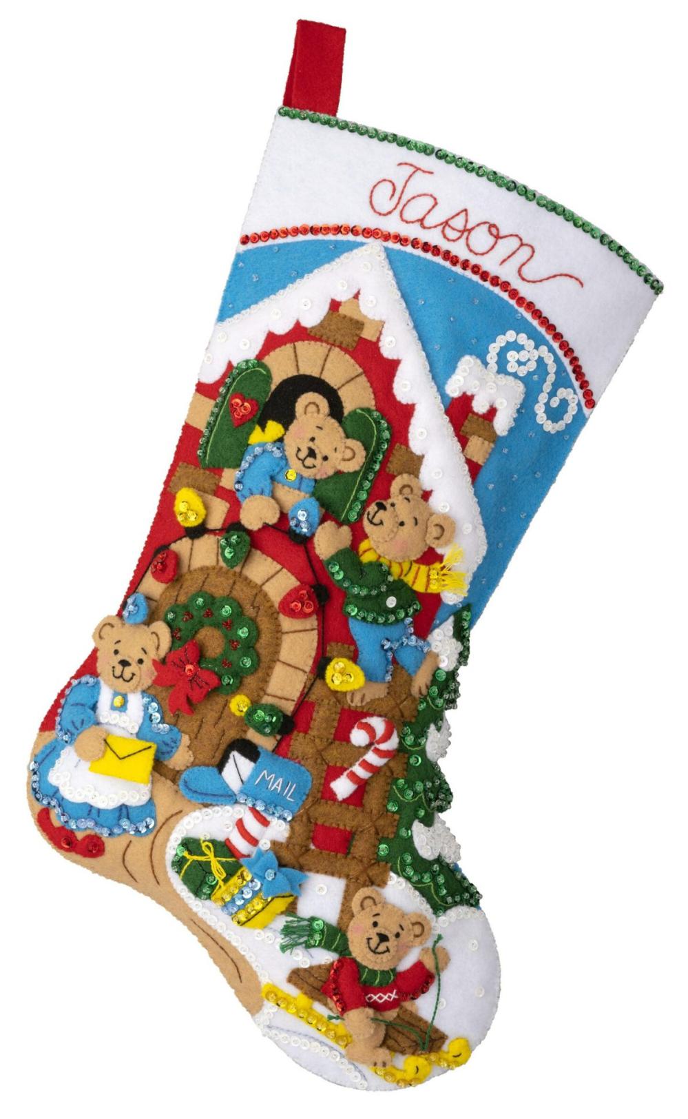 Felt Stocking Applique Kit 18″ Long-A Bear-Y Merry Christmas  |   Felting Felting Felting