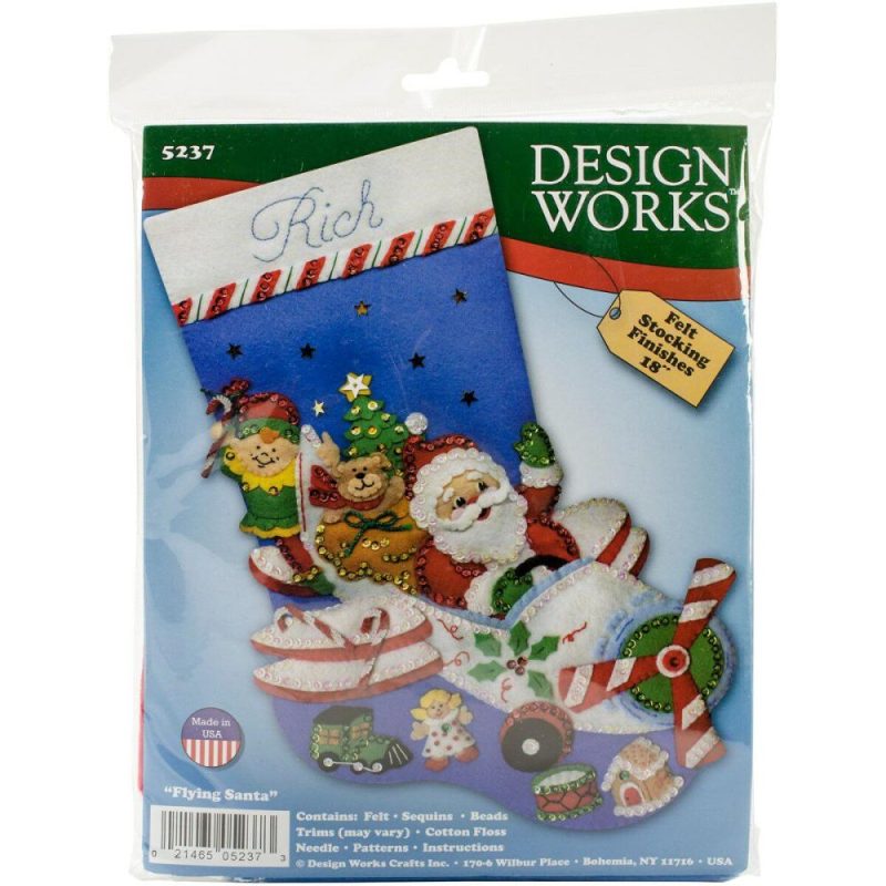 Felt Stocking Applique Kit 18″ Long-Flying Santa  |   Felting Felting Felting