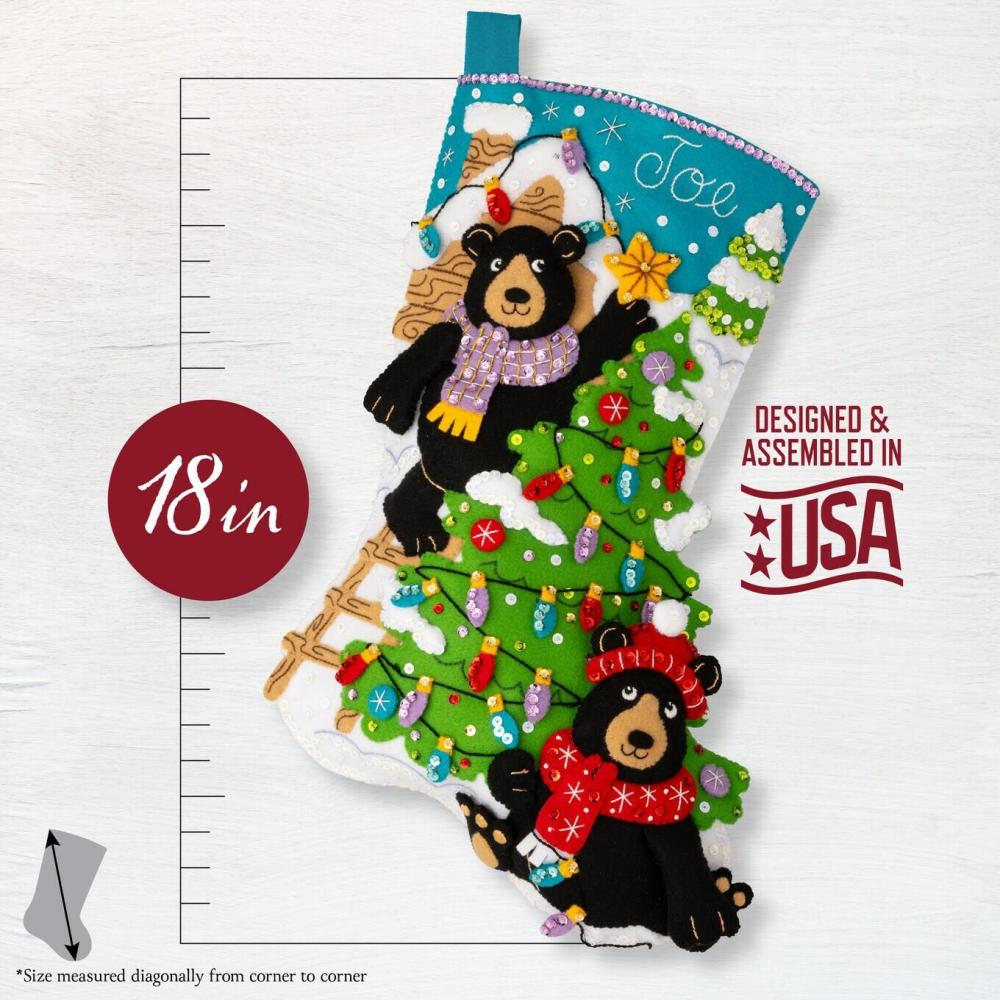 Felt Stocking Applique Kit 18″ Long-Holiday Black Bears  |   Felting Felting Felting