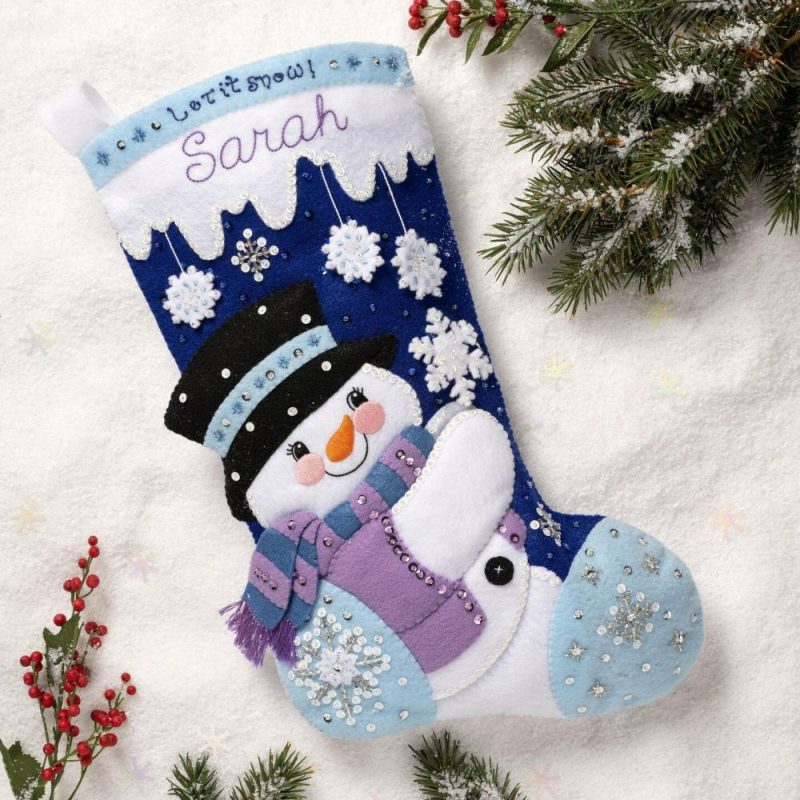 Felt Stocking Applique Kit 18″ Long-Let It Snow  |   Felting Felting Felting