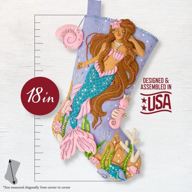 Felt Stocking Applique Kit 18″ Long-Mystical Mermaid  |   Felting Felting Felting