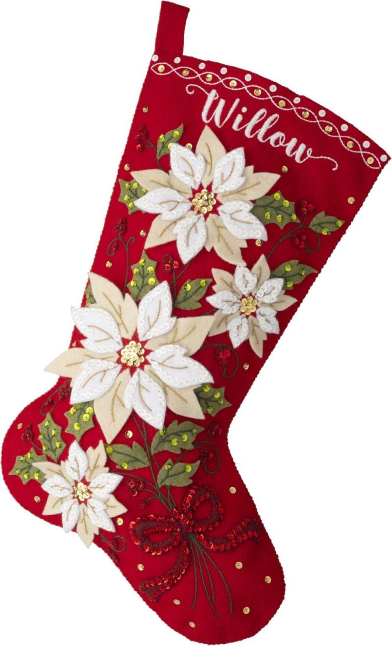 Felt Stocking Applique Kit 18″ Long-Posh Poinsettia  |   Felting Felting Felting