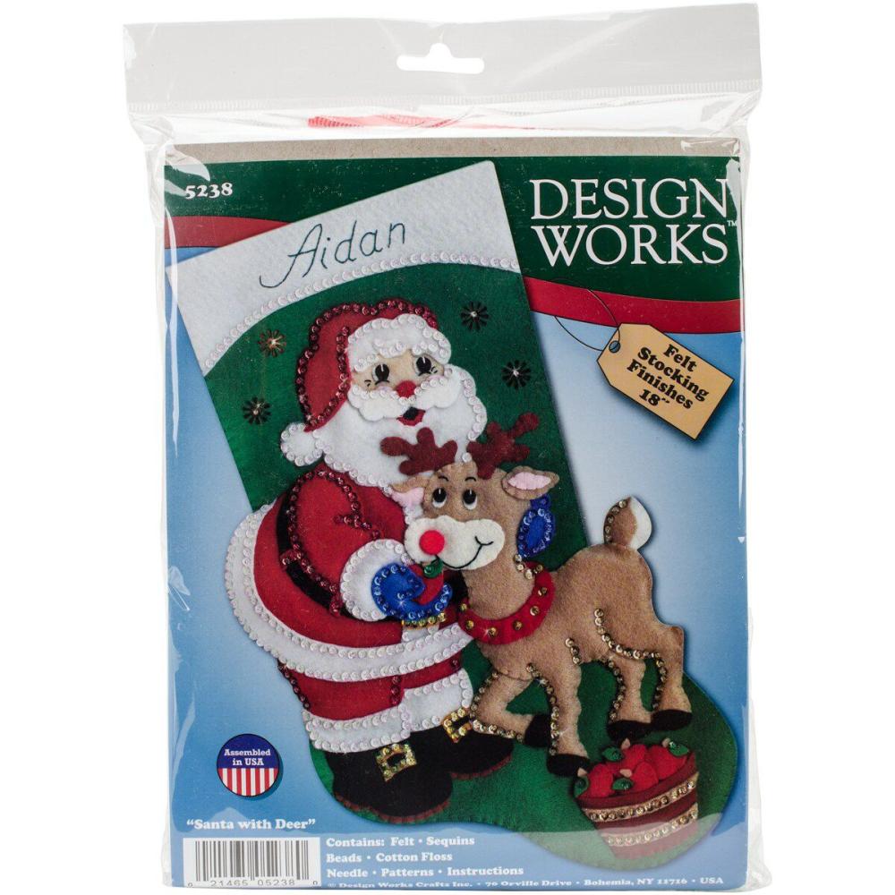 Felt Stocking Applique Kit 18″ Long-Santa & Deer  |   Felting Felting Felting