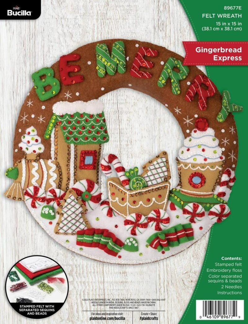 Felt Wreath Applique Kit 15″ Round-Gingerbread Express  |   Felting Felting Felting